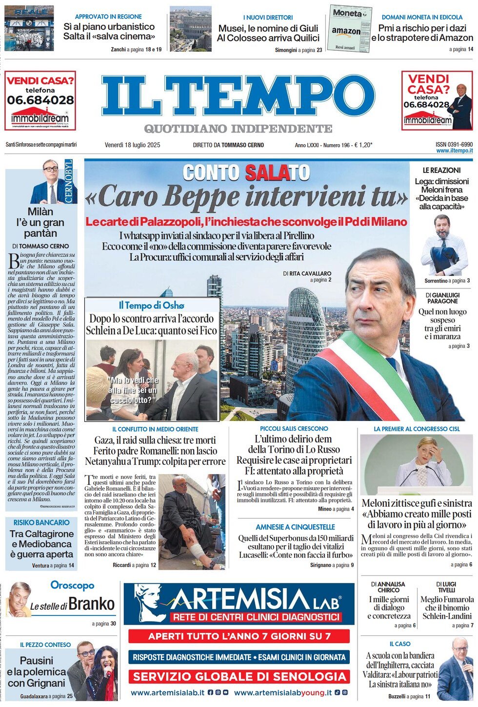 anteprima della prima pagina di Il Tempo
