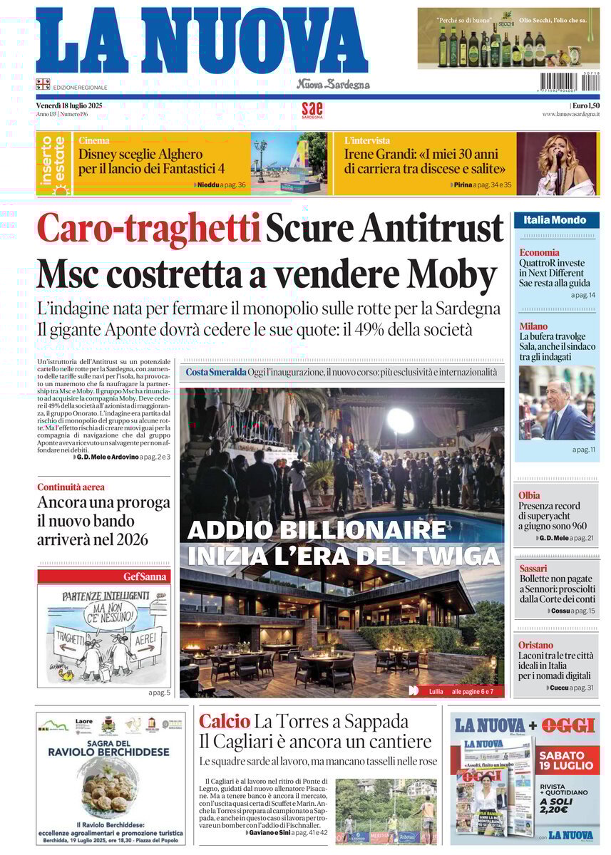 anteprima della prima pagina di La Nuova Sardegna