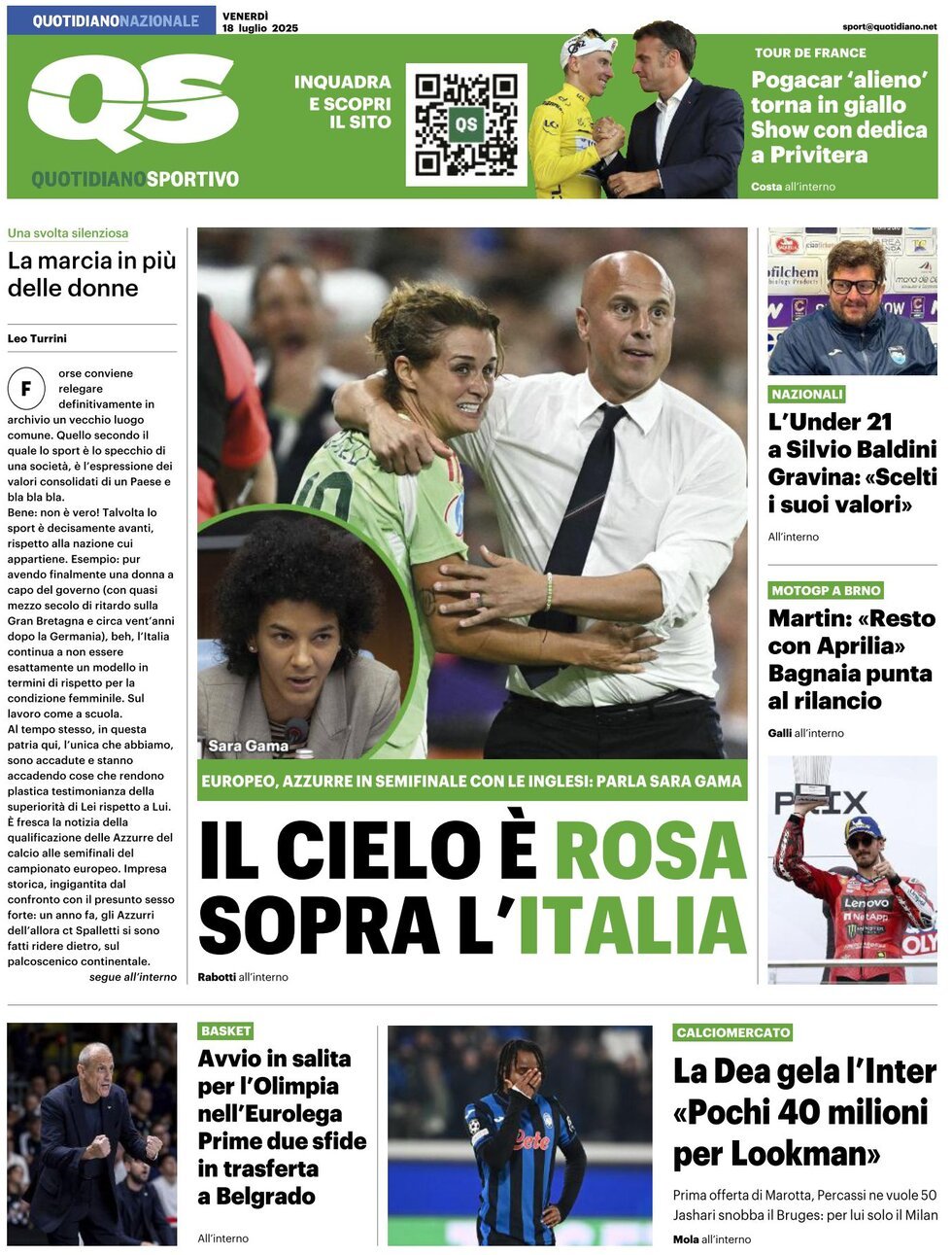 anteprima della prima pagina di QS Quotidiano Sportivo