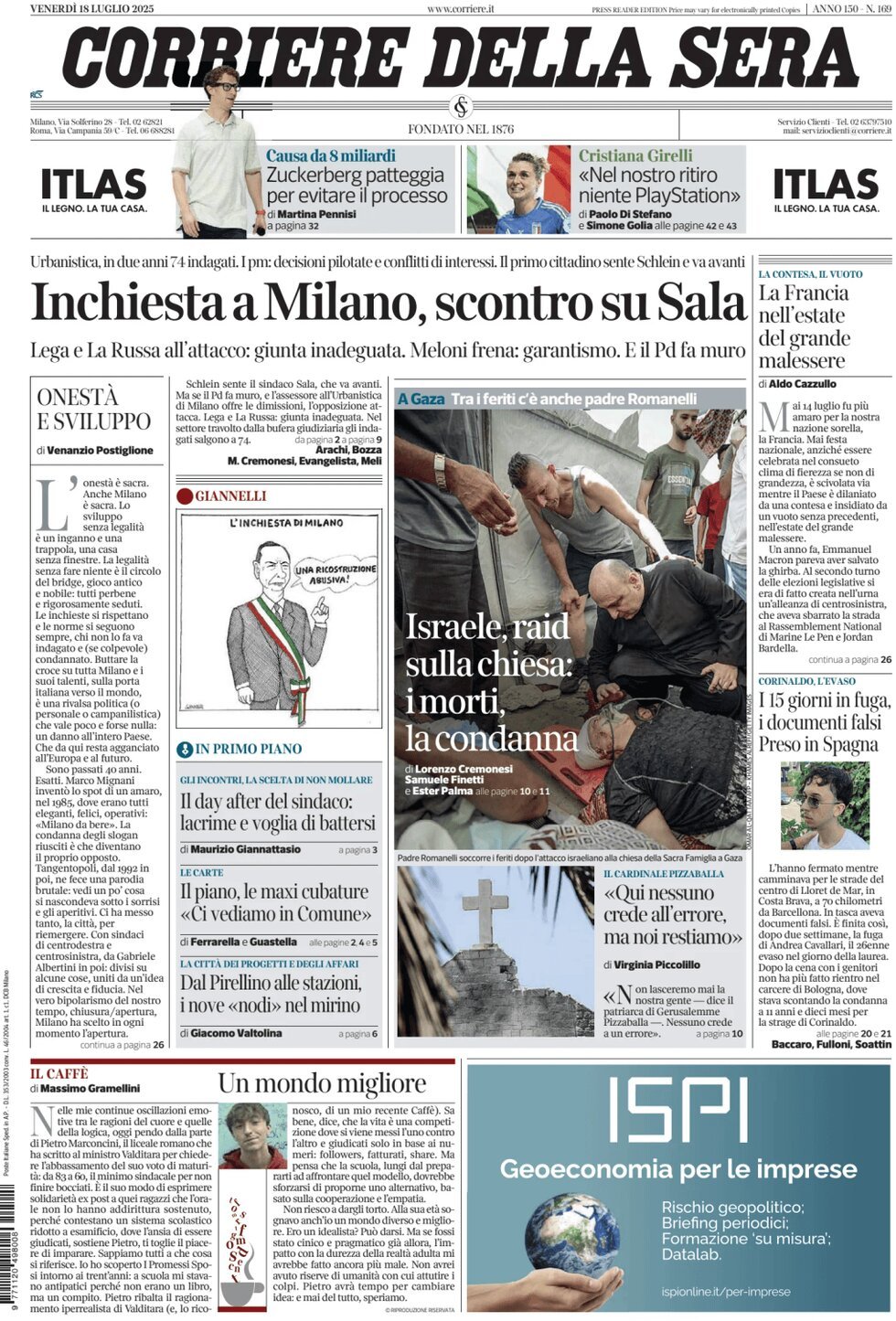 anteprima della prima pagina di Corriere della Sera