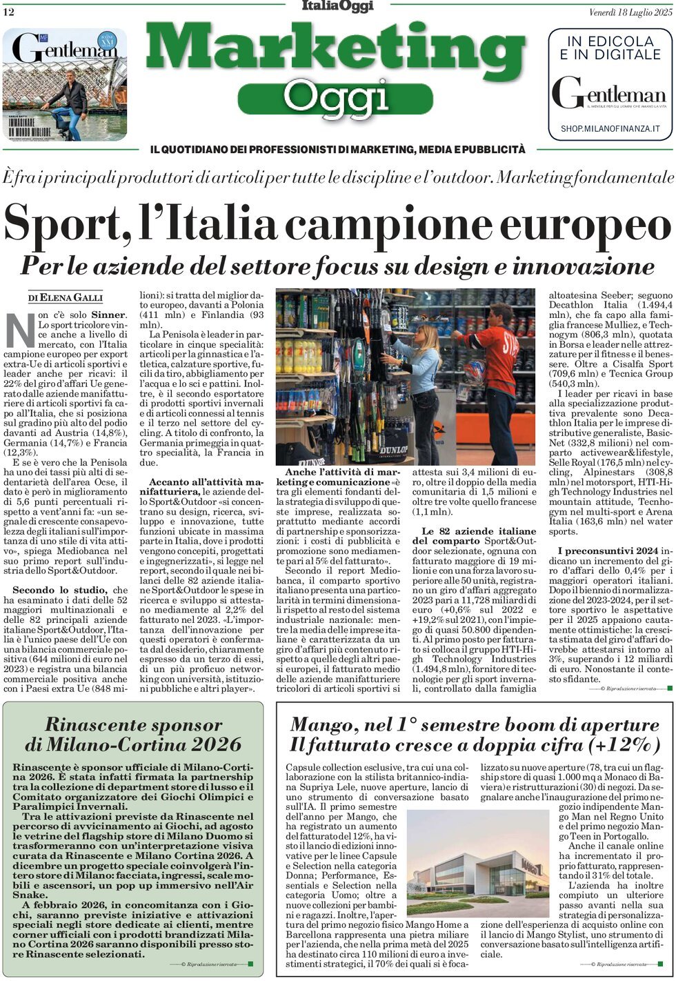 anteprima della prima pagina di Marketing Oggi