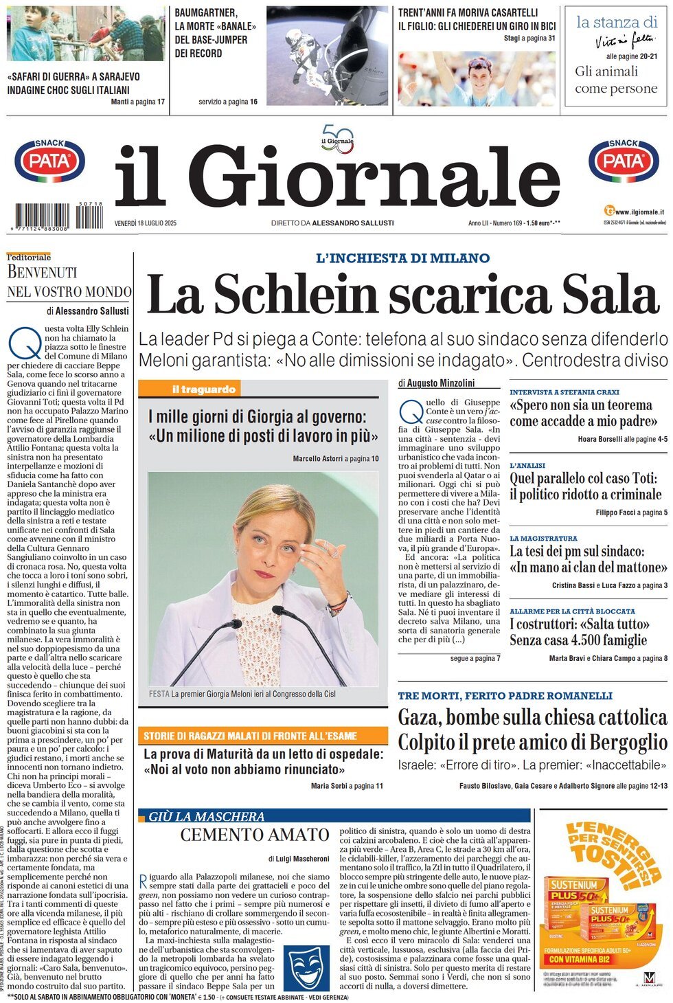 anteprima della prima pagina di Il Giornale