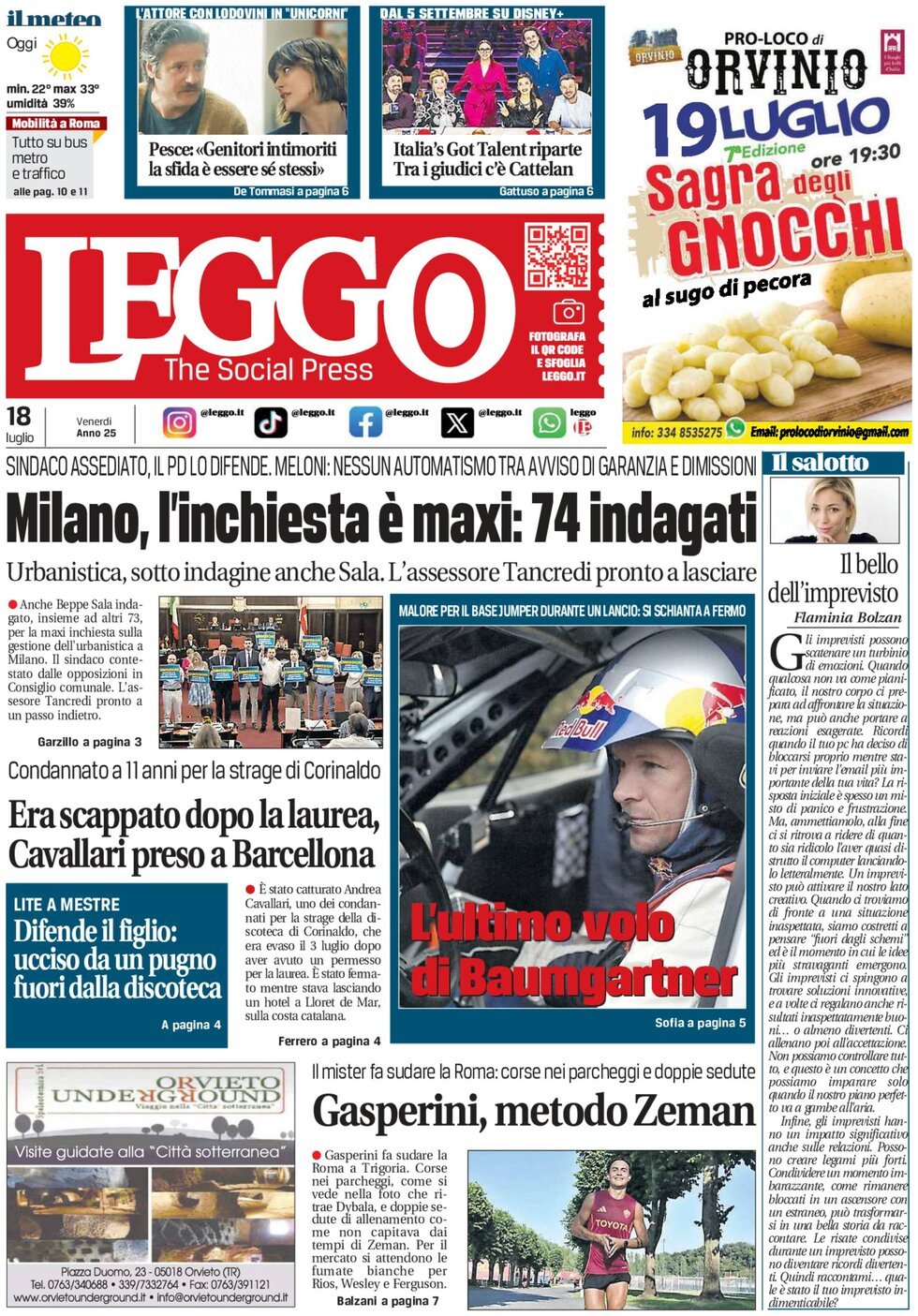 anteprima della prima pagina di Leggo (Roma)