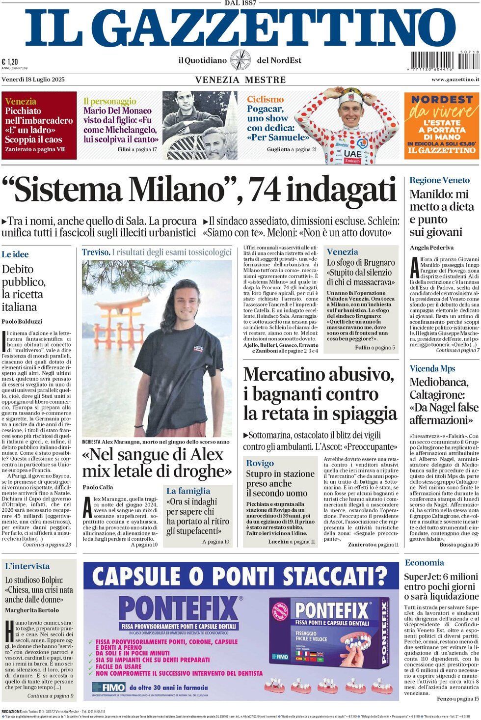 anteprima della prima pagina di Il Gazzettino