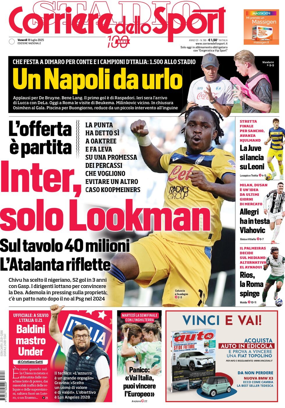 anteprima della prima pagina di Corriere dello Sport