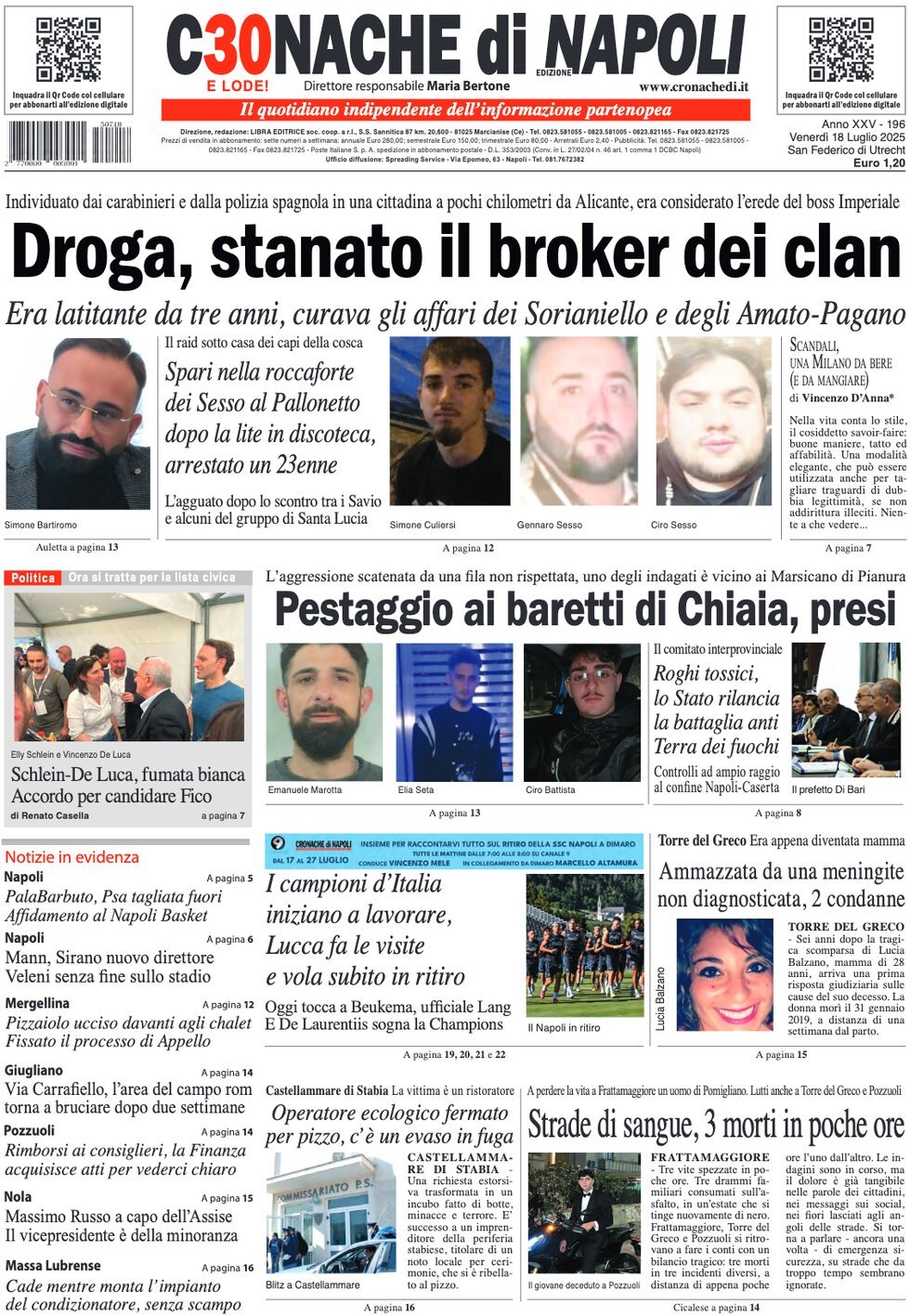 anteprima della prima pagina di Cronache di Napoli