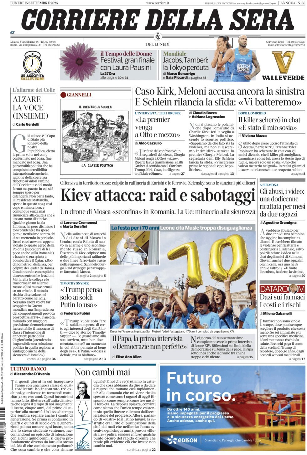 anteprima della prima pagina di Corriere della Sera