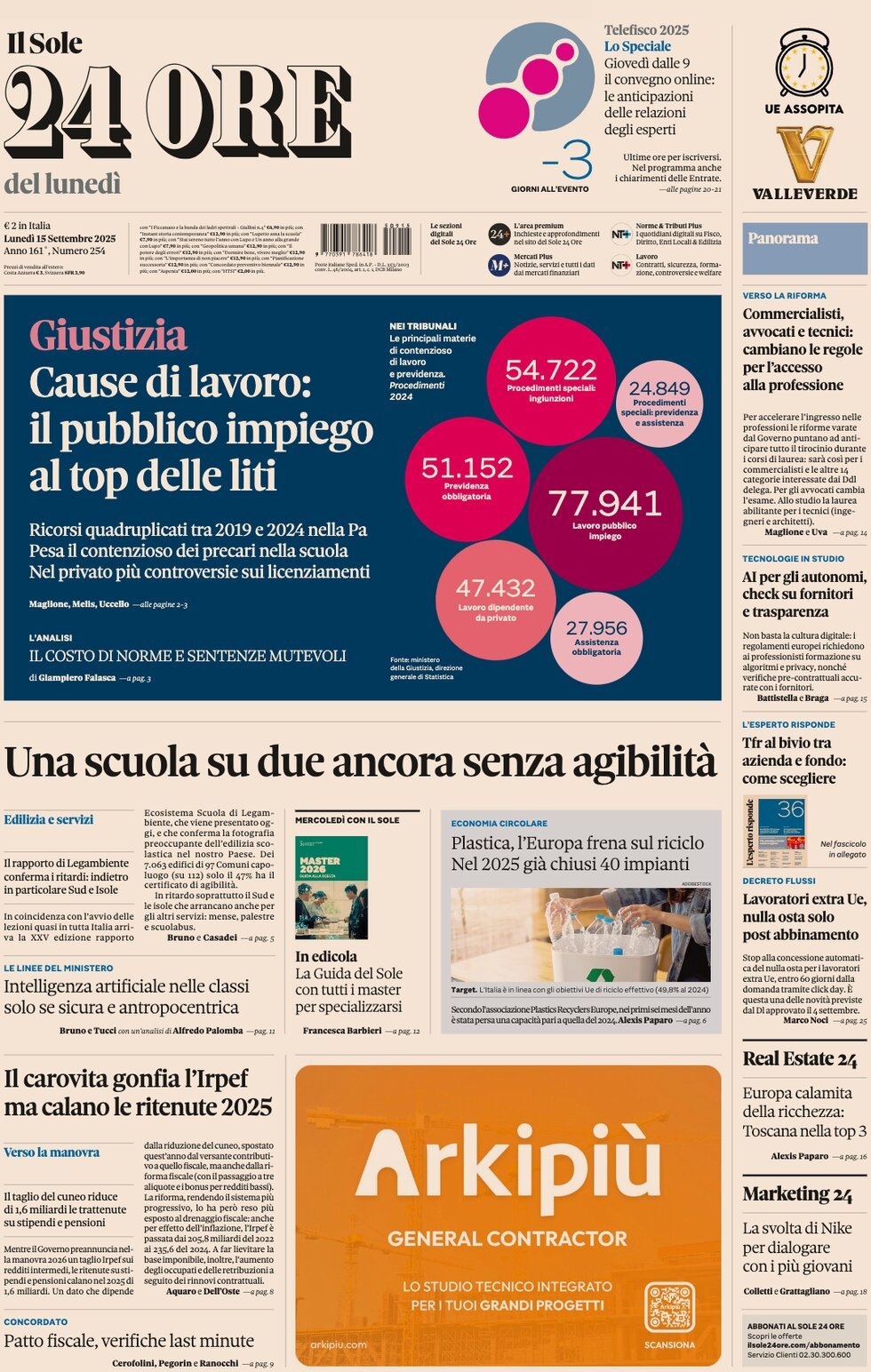 anteprima della prima pagina di Il Sole 24 Ore