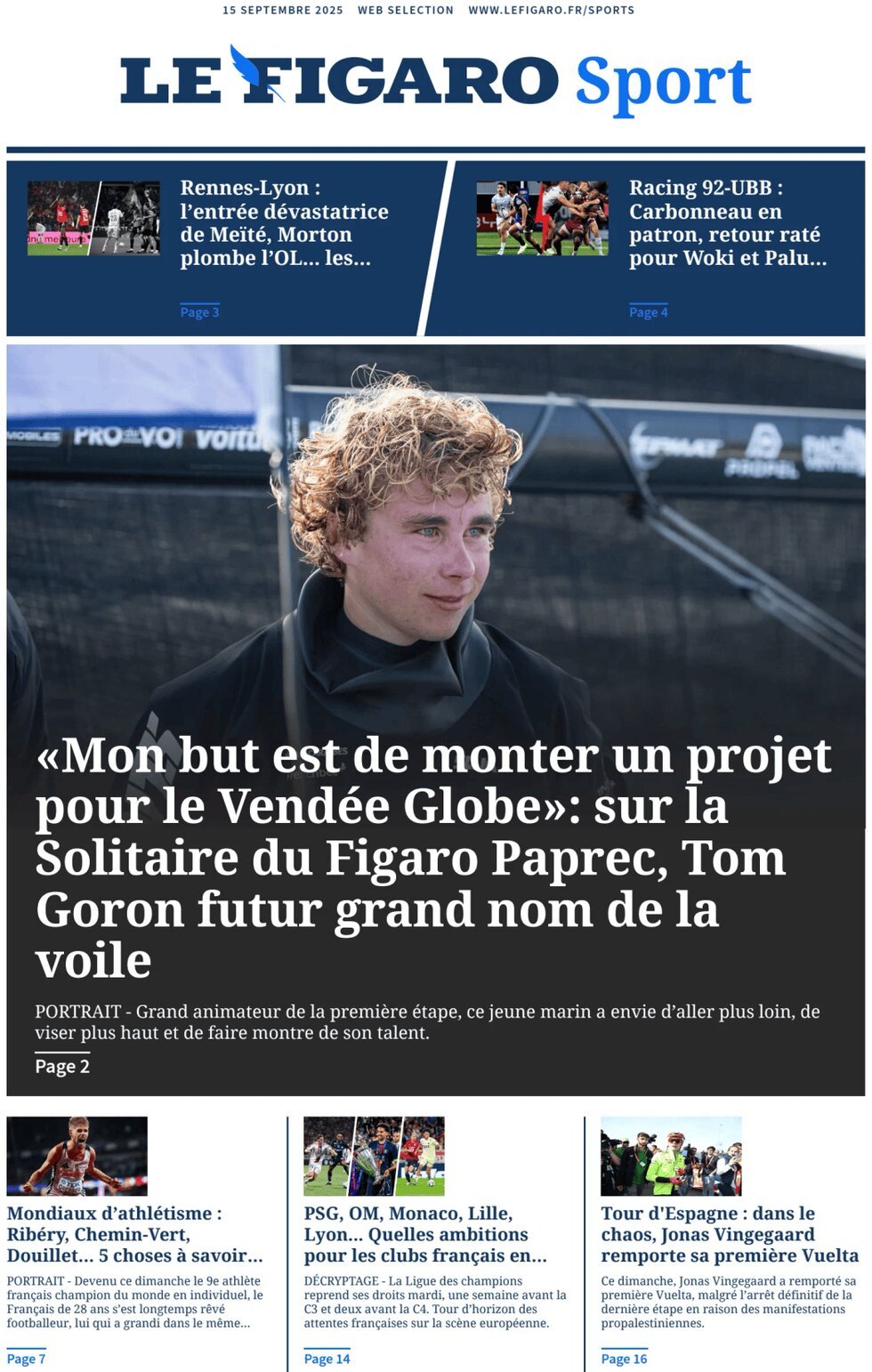 anteprima della prima pagina di Le Figaro SPORT