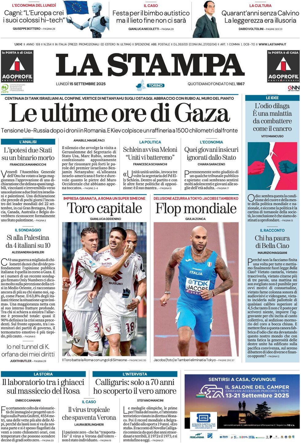 anteprima della prima pagina di La Stampa