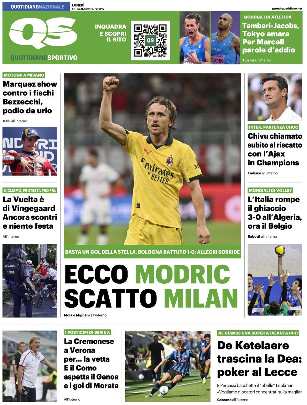 anteprima della prima pagina di QS Quotidiano Sportivo
