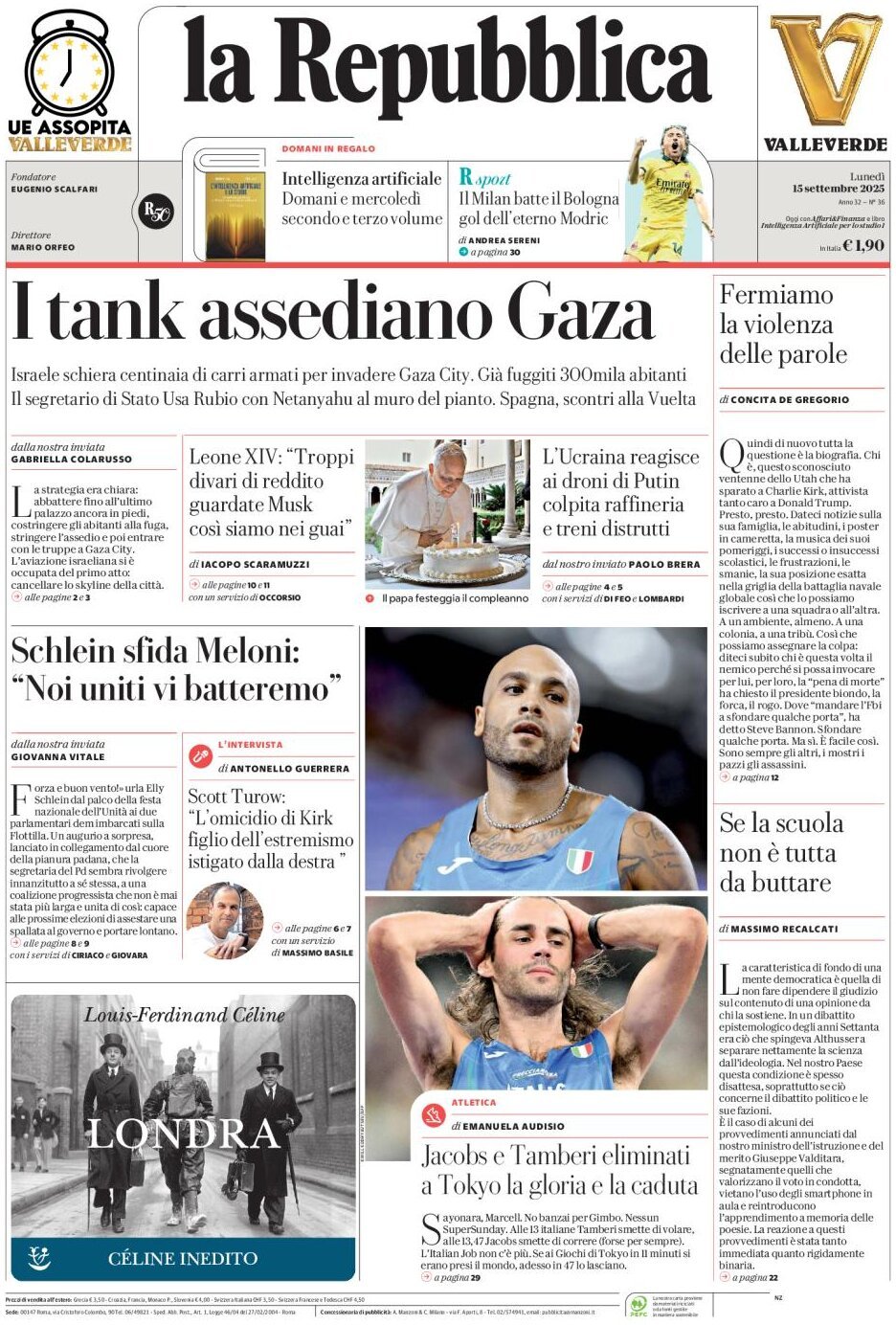 anteprima della prima pagina di La Repubblica