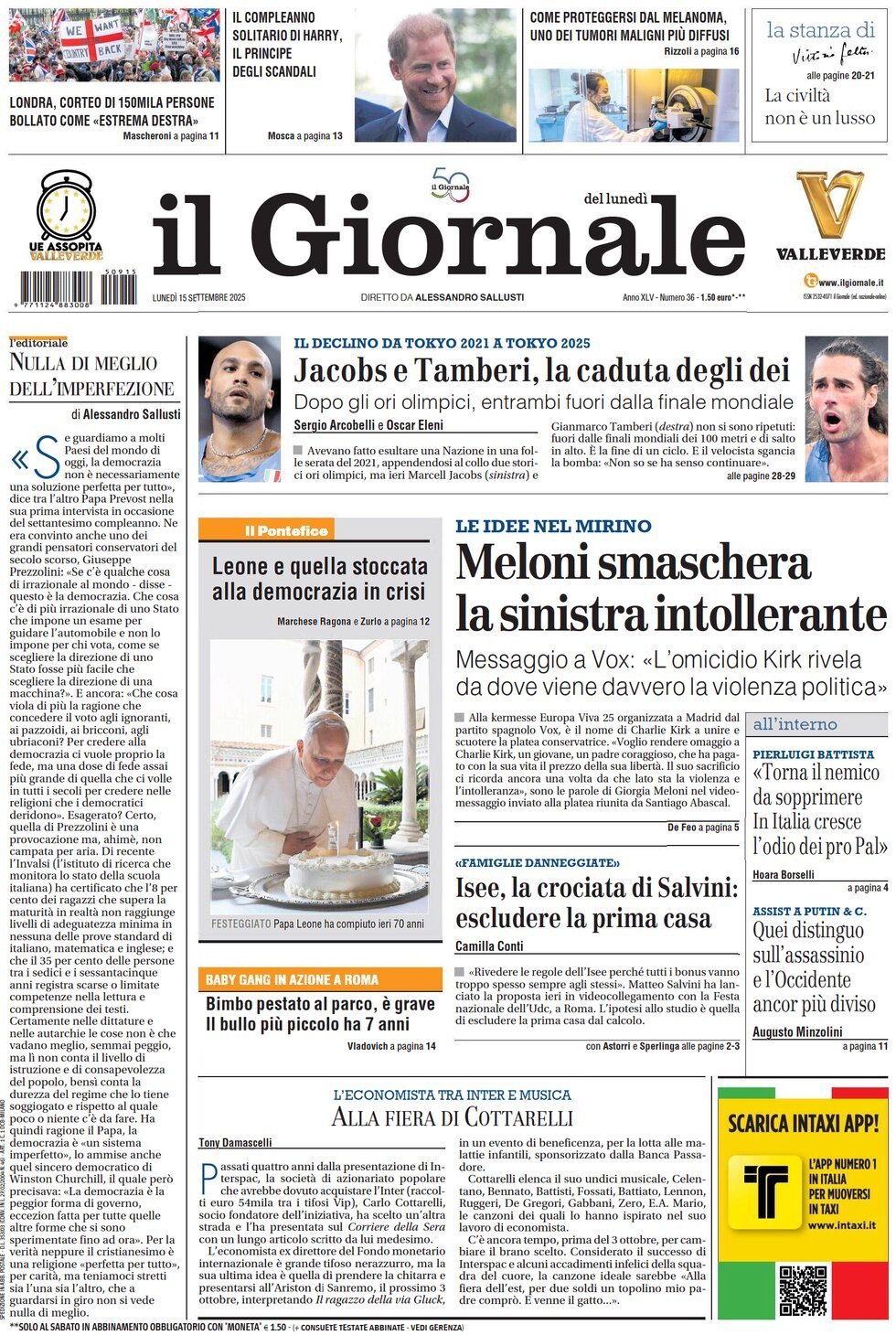 anteprima della prima pagina di Il Giornale