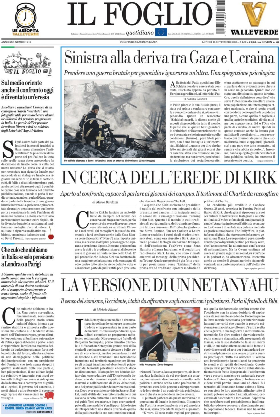 anteprima della prima pagina di Il Foglio