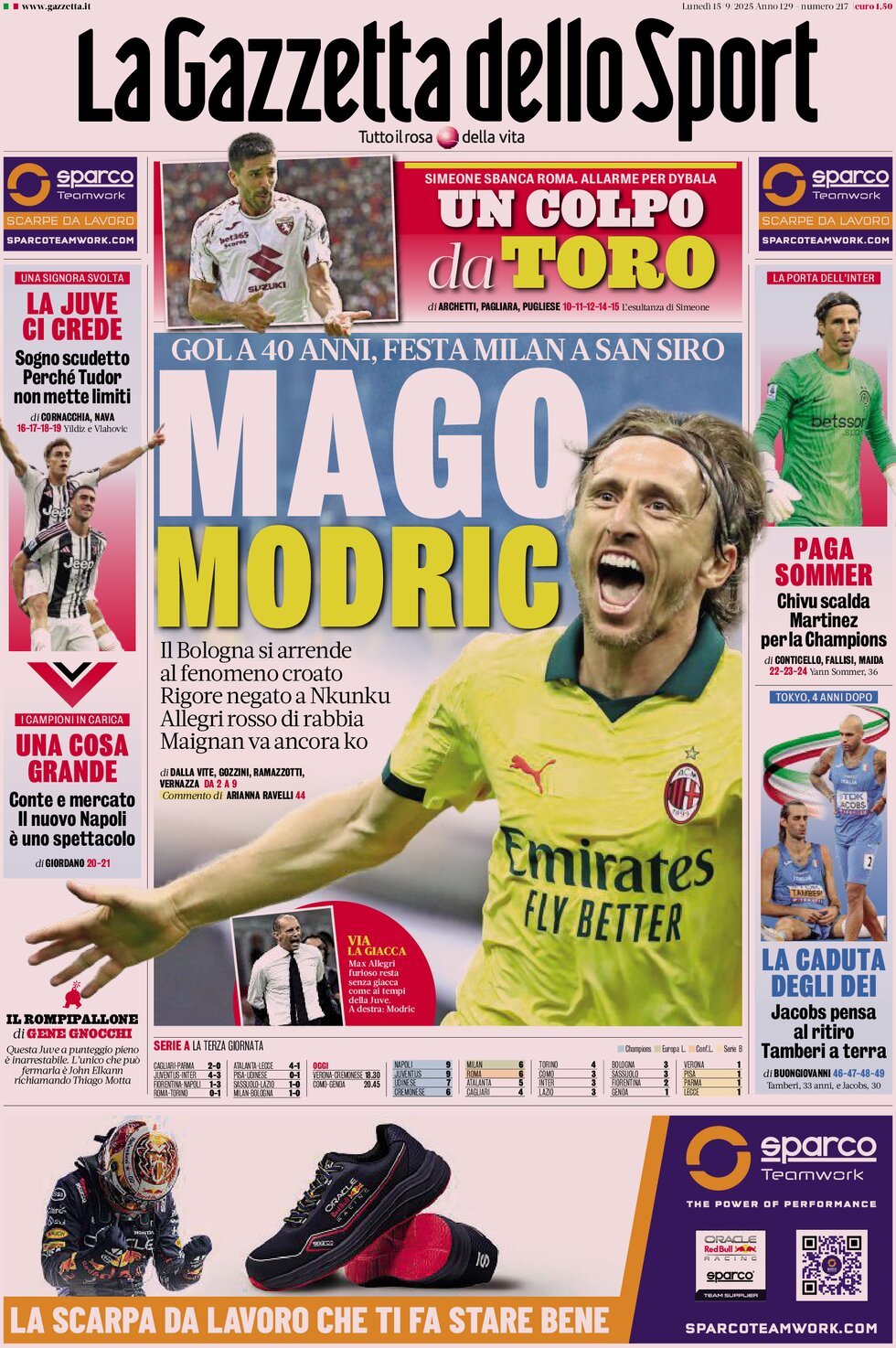anteprima della prima pagina di La Gazzetta dello Sport