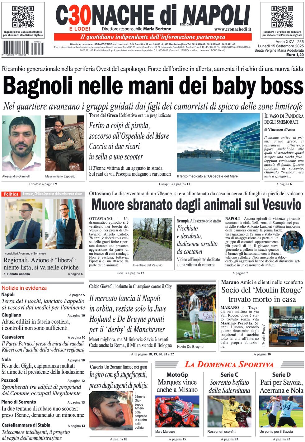 anteprima della prima pagina di Cronache di Napoli