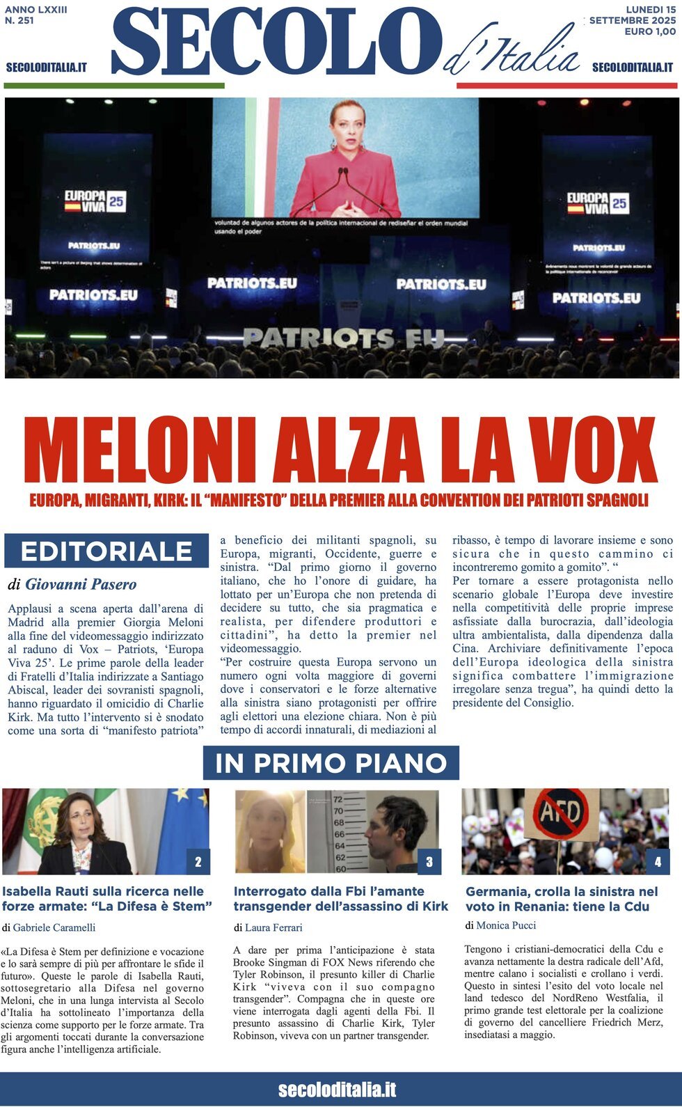 anteprima della prima pagina di Secolo d'Italia