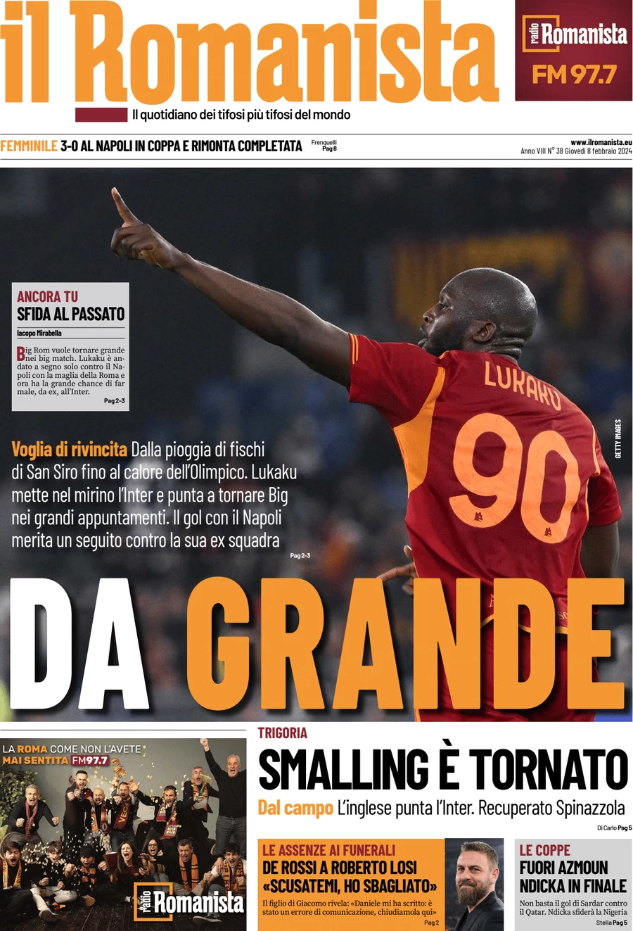anteprima della prima pagina di il-romanista del 09/02/2024