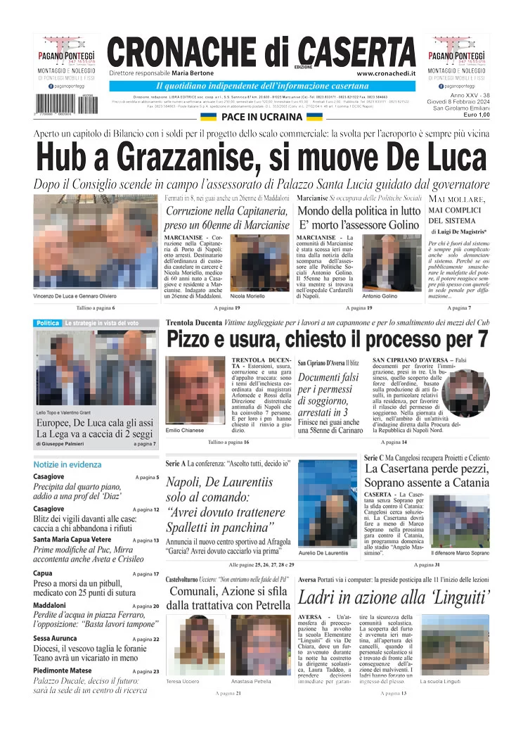 anteprima della prima pagina di cronache-di-caserta del 09/02/2024