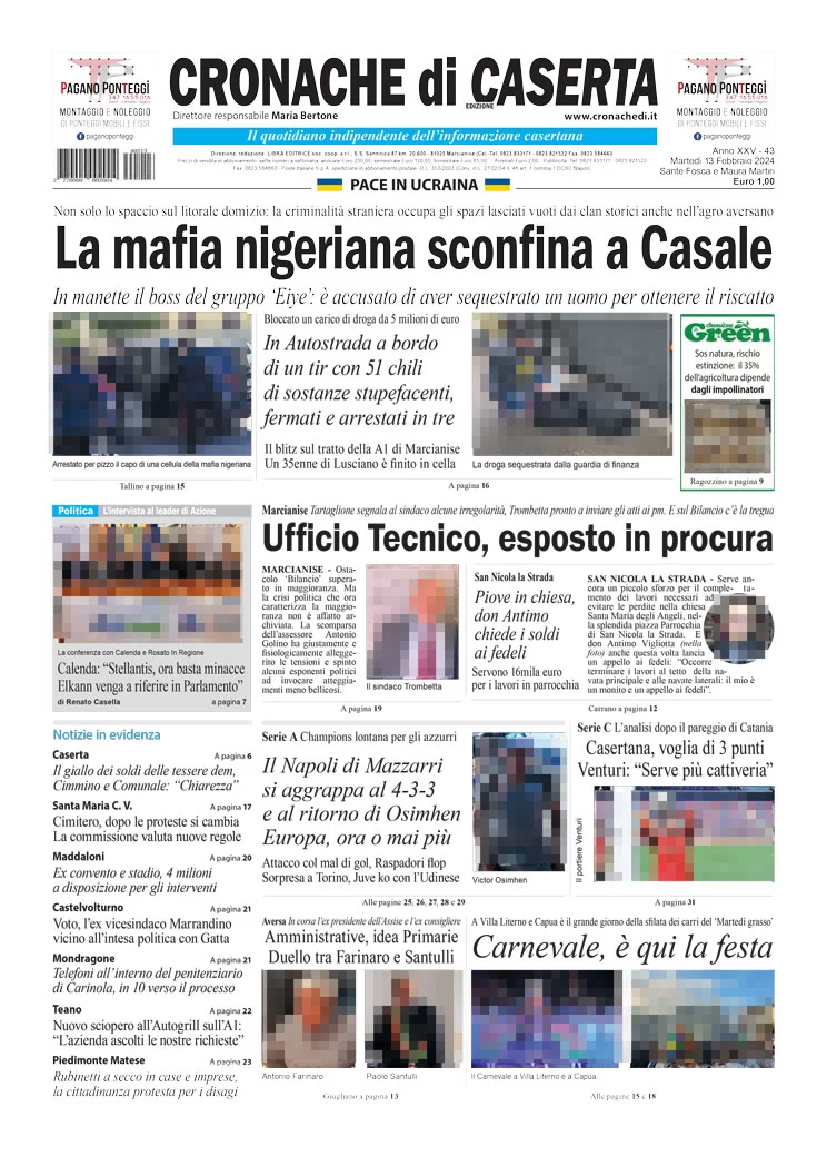 anteprima della prima pagina di cronache-di-caserta del 13/02/2024