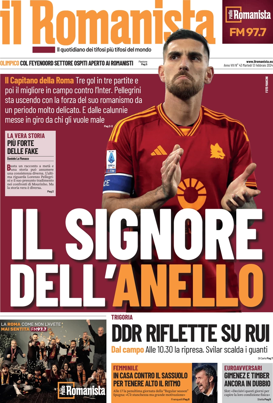 anteprima della prima pagina di il-romanista del 13/02/2024