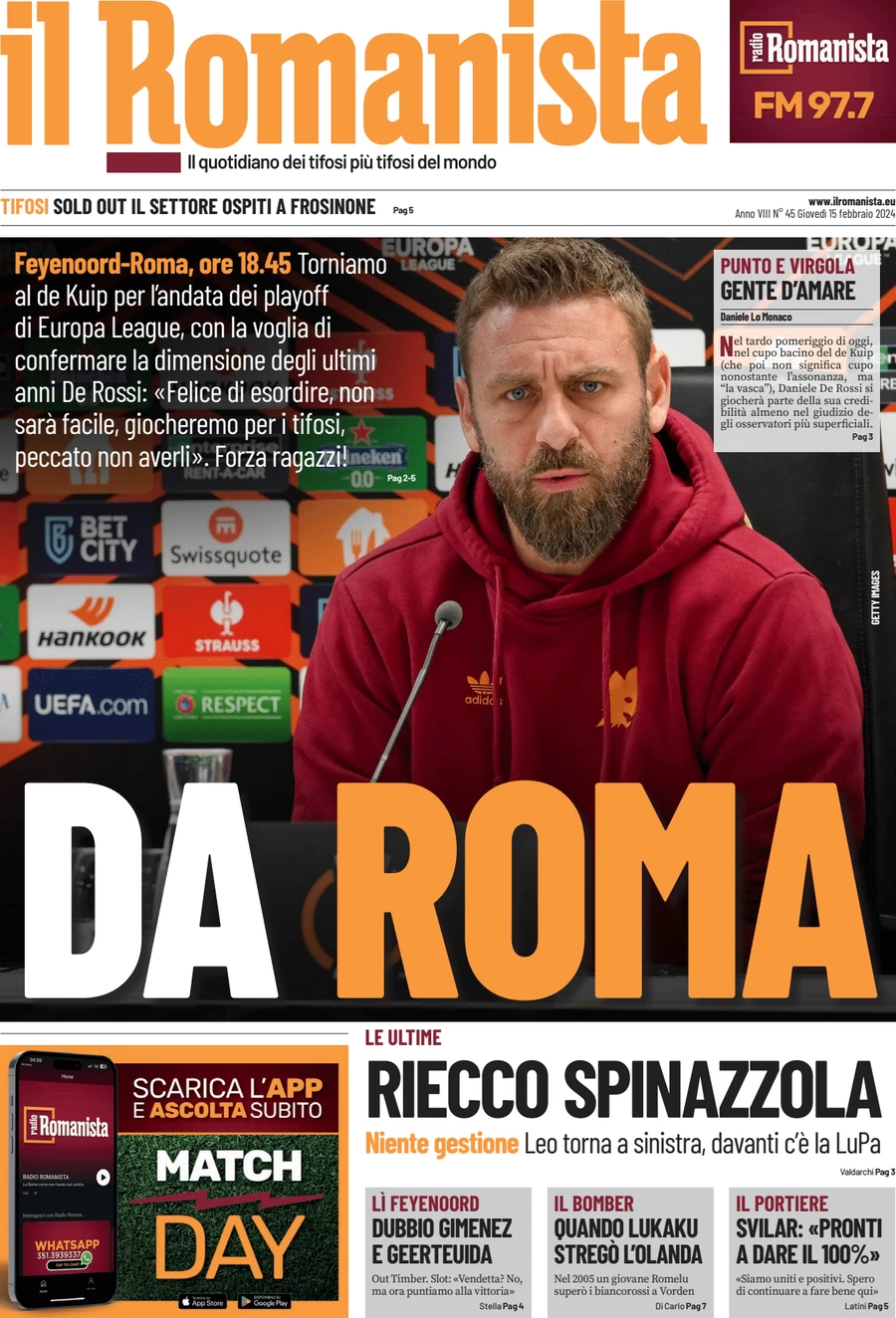 anteprima della prima pagina di il-romanista del 14/02/2024