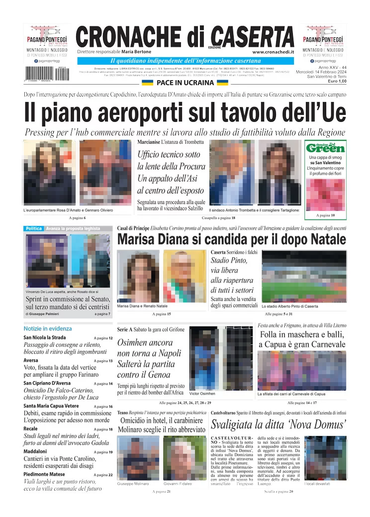 anteprima della prima pagina di cronache-di-caserta del 14/02/2024