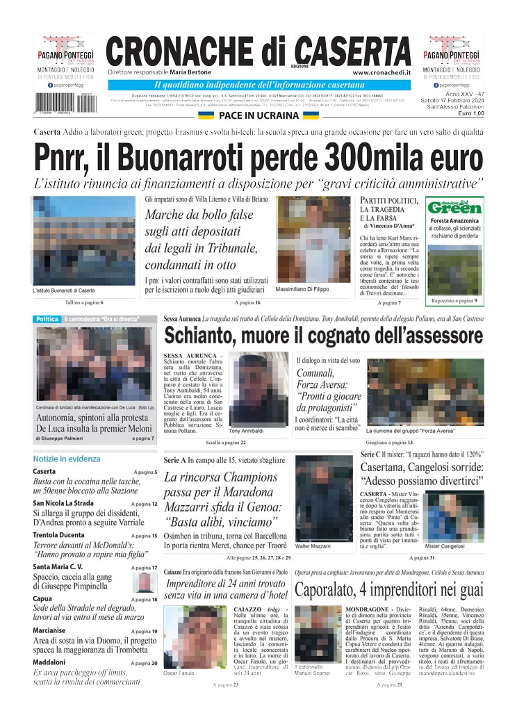 anteprima della prima pagina di cronache-di-caserta del 17/02/2024