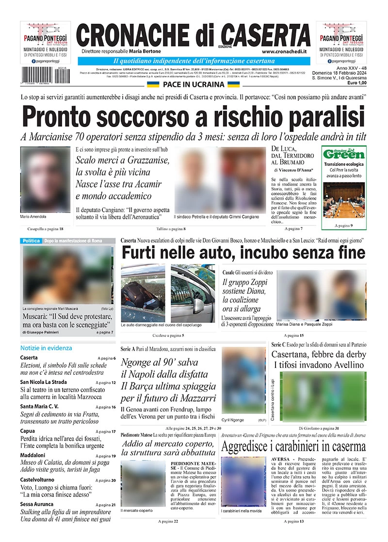 anteprima della prima pagina di cronache-di-caserta del 18/02/2024