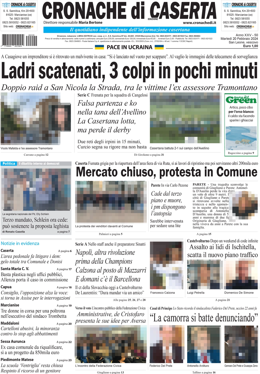 anteprima della prima pagina di cronache-di-caserta del 20/02/2024