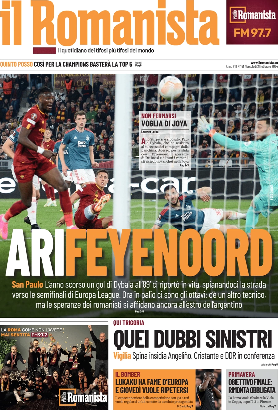 anteprima della prima pagina di il-romanista del 20/02/2024