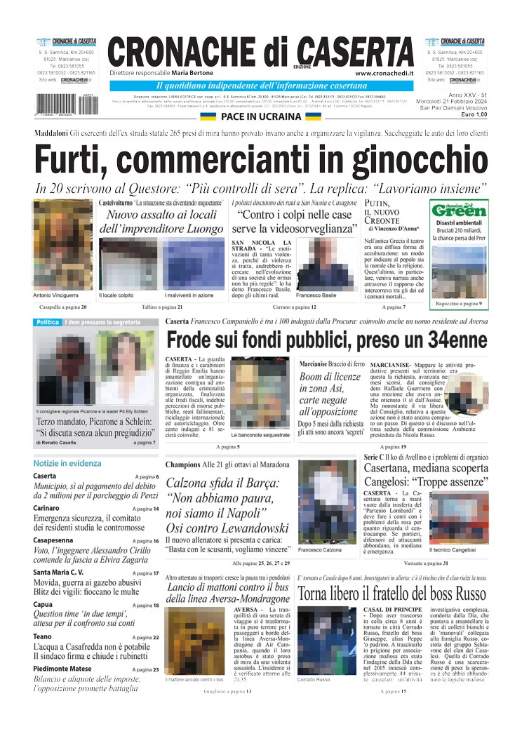 anteprima della prima pagina di cronache-di-caserta del 21/02/2024