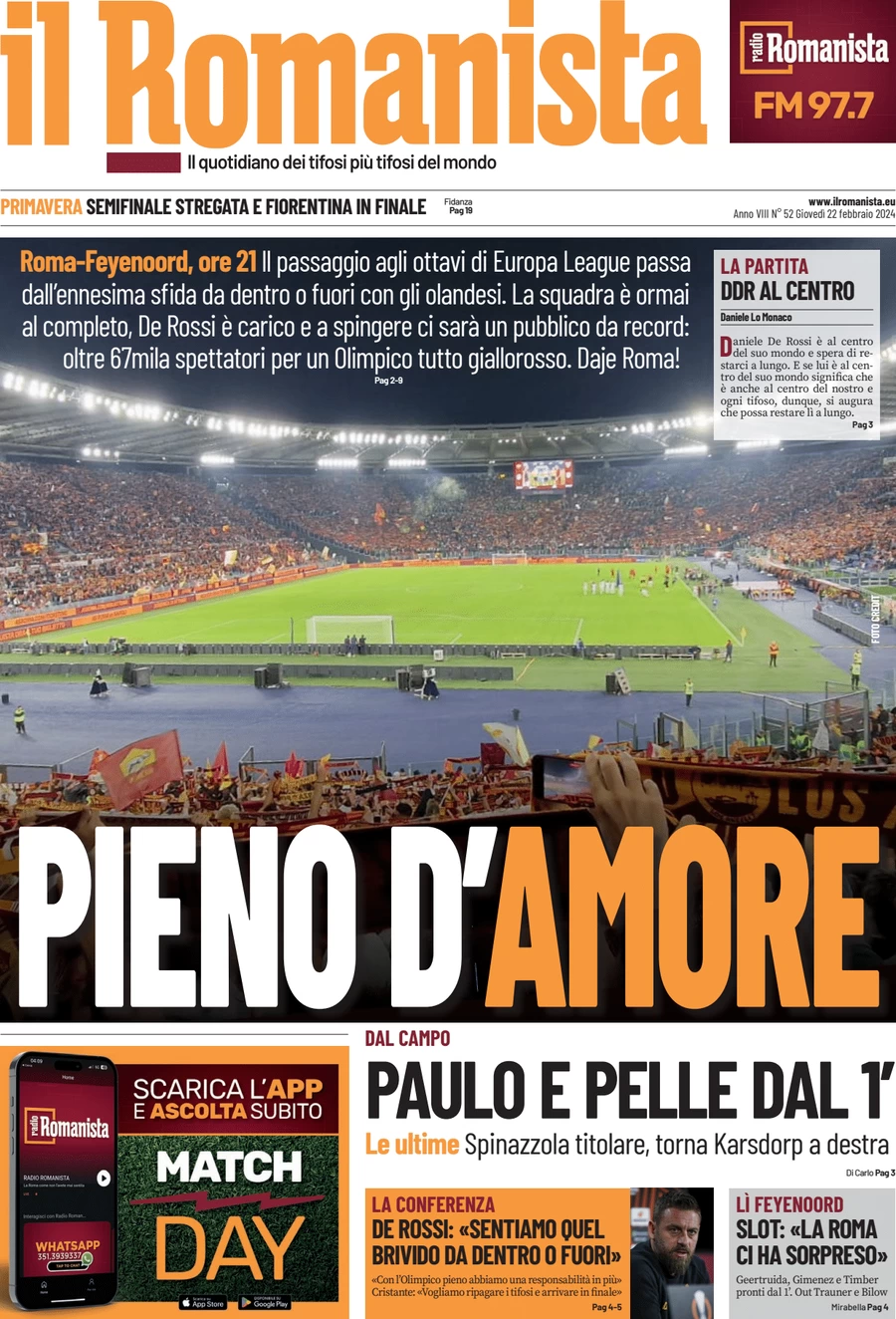 anteprima della prima pagina di il-romanista del 22/02/2024