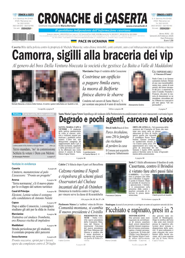 anteprima della prima pagina di cronache-di-caserta del 23/02/2024