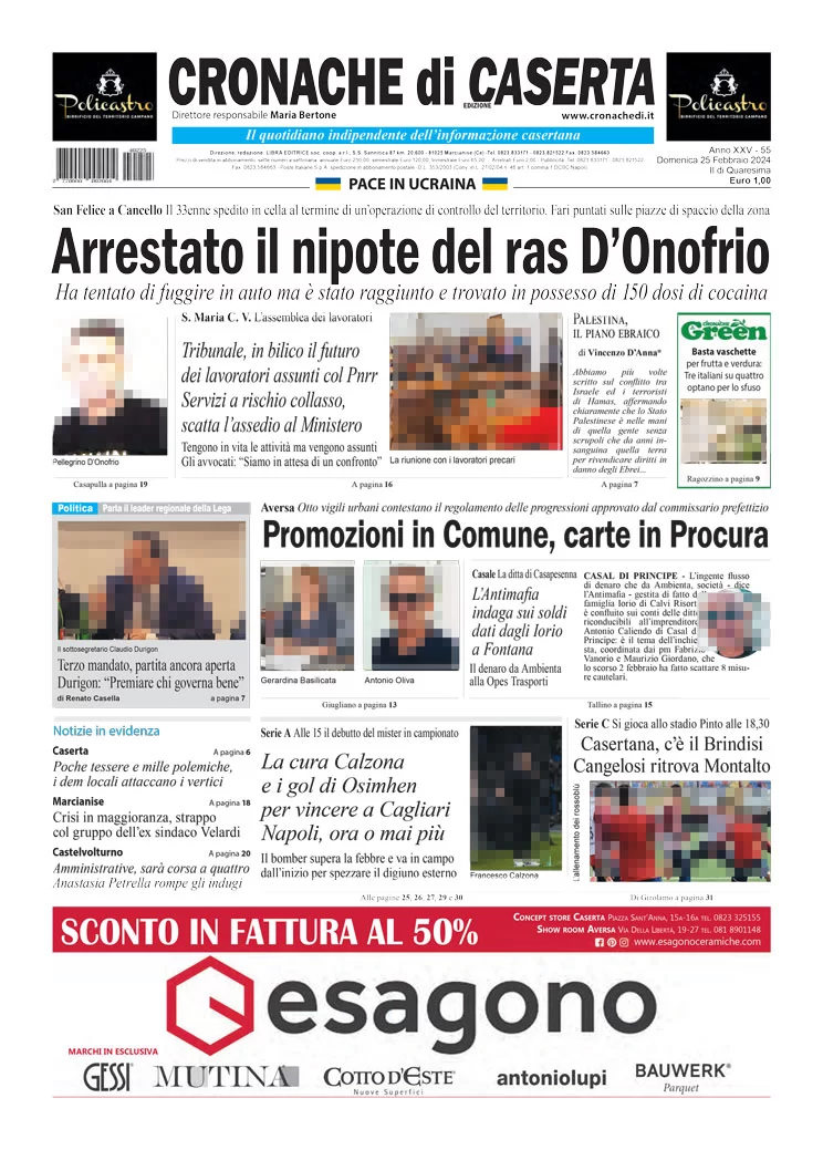 anteprima della prima pagina di cronache-di-caserta del 25/02/2024