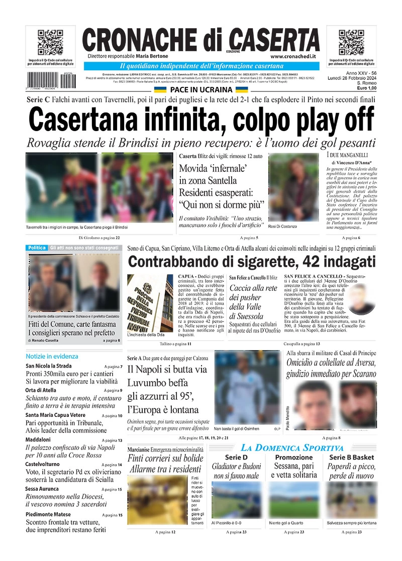 anteprima della prima pagina di cronache-di-caserta del 26/02/2024