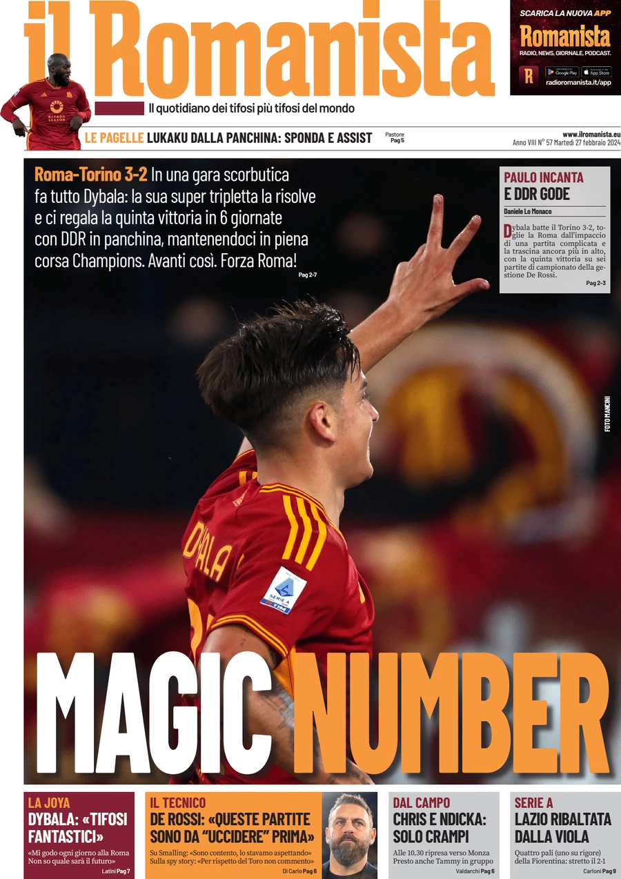 anteprima della prima pagina di il-romanista del 26/02/2024