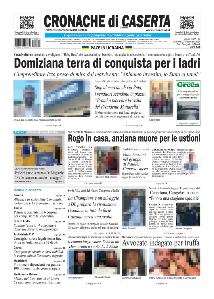 anteprima della prima pagina di cronache-di-caserta del 27/02/2024