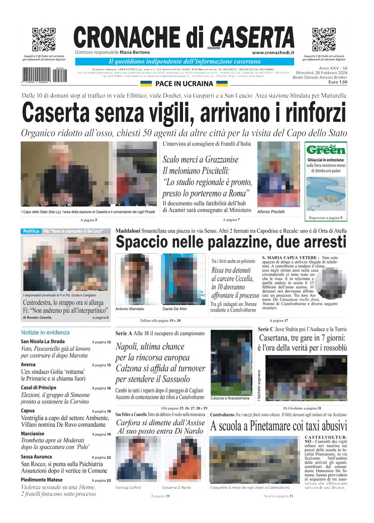 anteprima della prima pagina di cronache-di-caserta del 28/02/2024