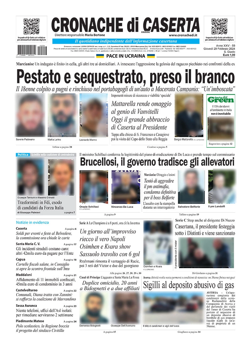 anteprima della prima pagina di cronache-di-caserta del 29/02/2024
