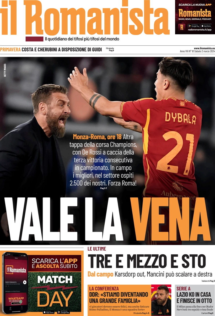 anteprima della prima pagina di il-romanista del 01/03/2024