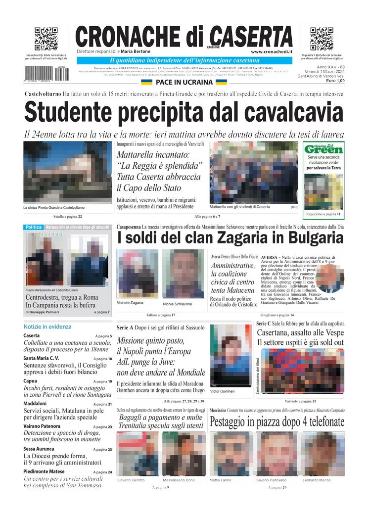 anteprima della prima pagina di cronache-di-caserta del 01/03/2024
