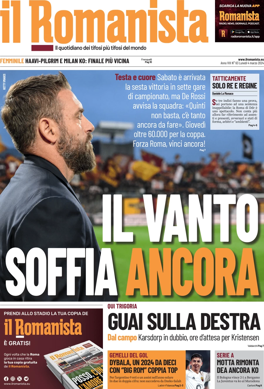 anteprima della prima pagina di il-romanista del 03/03/2024