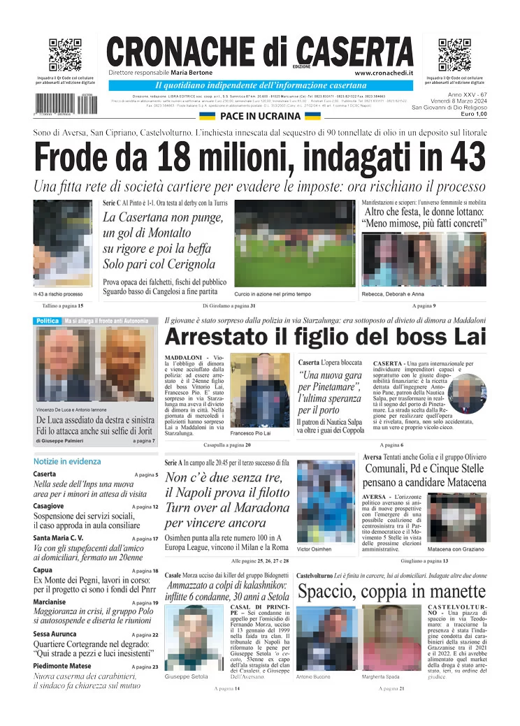 anteprima della prima pagina di cronache-di-caserta del 08/03/2024