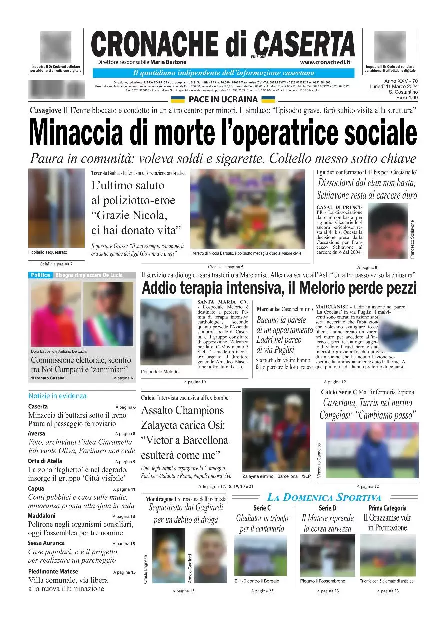 anteprima della prima pagina di cronache-di-caserta del 11/03/2024