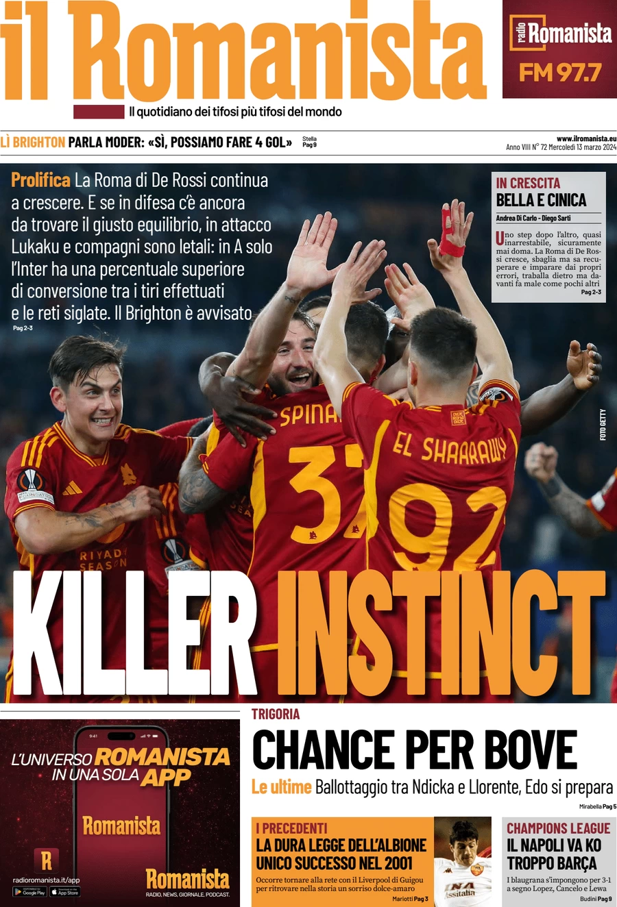 anteprima della prima pagina di il-romanista del 13/03/2024