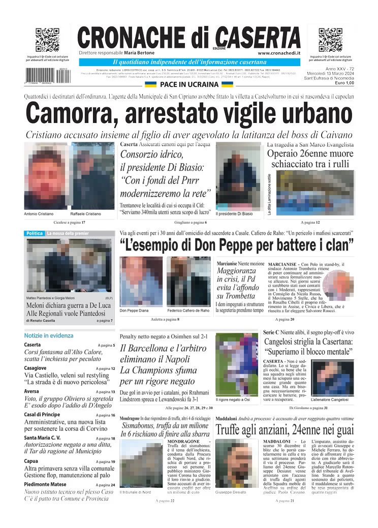 anteprima della prima pagina di cronache-di-caserta del 13/03/2024