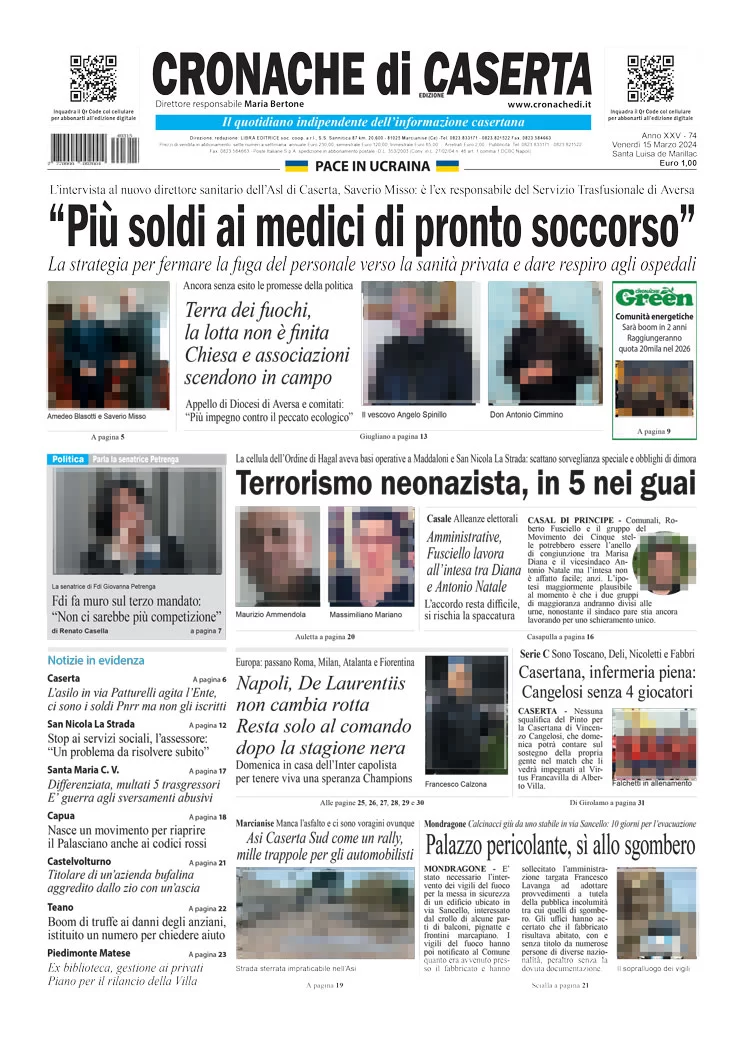 anteprima della prima pagina di cronache-di-caserta del 15/03/2024