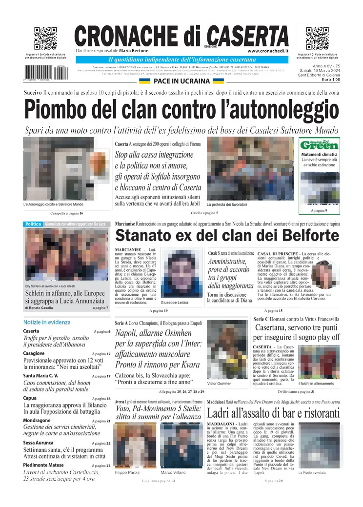 anteprima della prima pagina di cronache-di-caserta del 16/03/2024