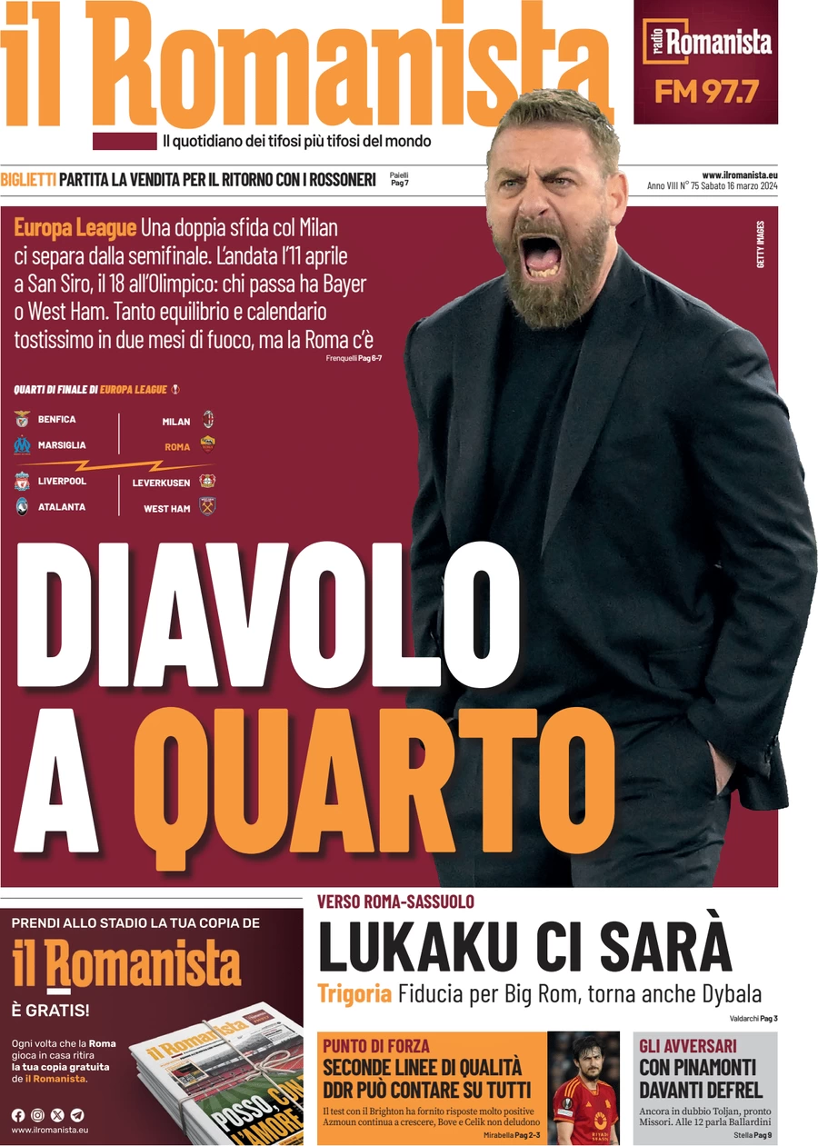 anteprima della prima pagina di il-romanista del 16/03/2024